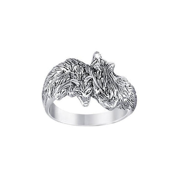 Wolf Pair Sterling Silver Ring TRI1322 - Jewelry